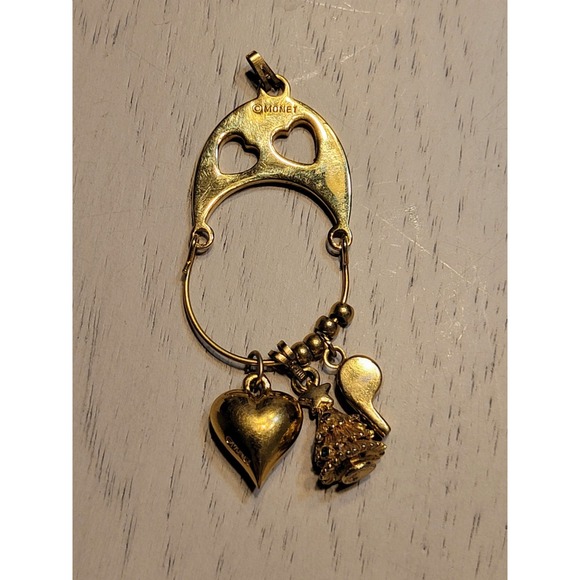 Monet Jewelry - Vtg MONET Gold-tone Charm Holder Pendant w Heart, Christmas Tree And Whistle